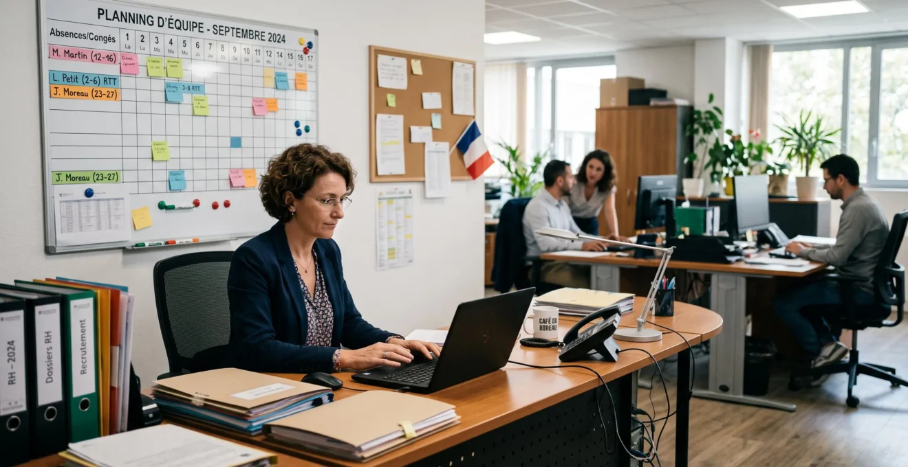 DRH d'une PME consultant un planning d'absences sur ordinateur