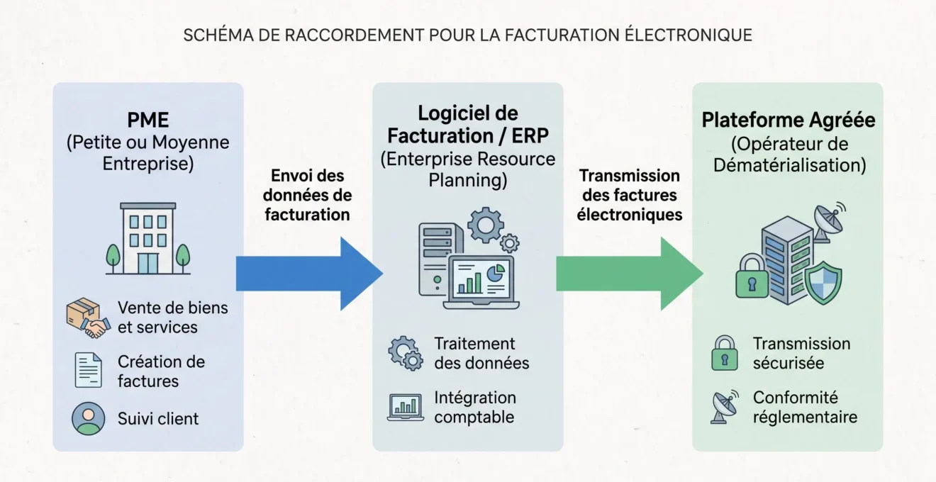 Schéma reliant une PME, son logiciel et une plateforme agréée